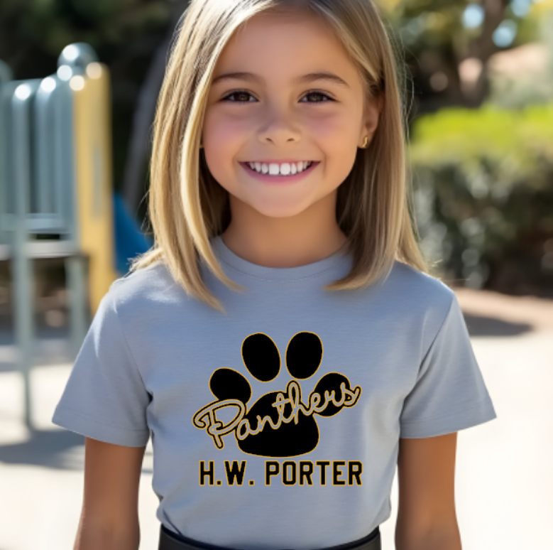 H.W. Porter Cursive Paw YOUTH Gildan Heavy Tshirt