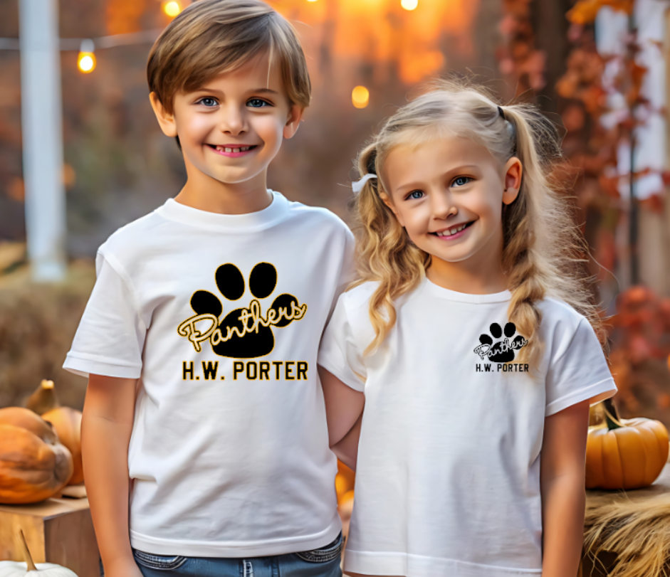 H.W. Porter Cursive Paw YOUTH Gildan Heavy Tshirt
