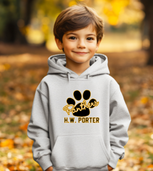 H.W. Porter Cursive Paw YOUTH Gildan Heavy 50/50 Blend Hooded Sweatshirt