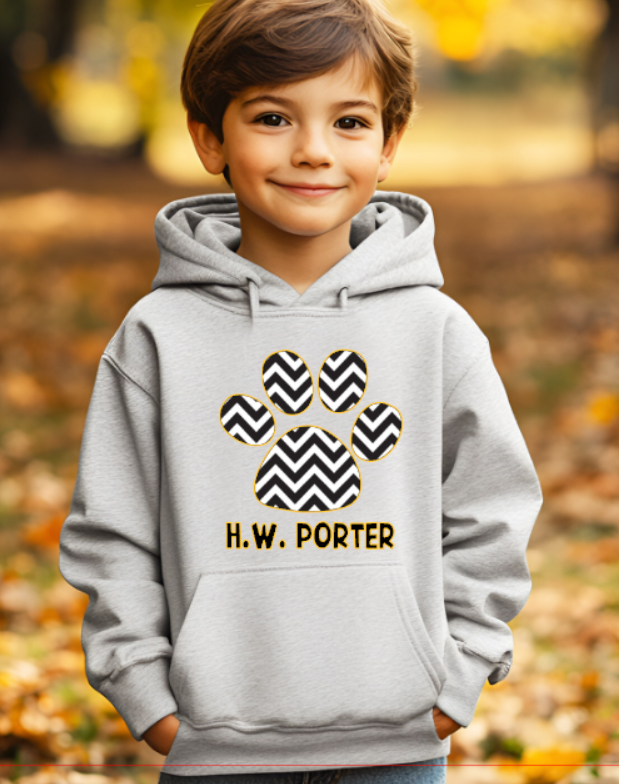 H.W. Porter Chevron YOUTH Gildan Heavy 50/50 Blend Hooded Sweatshirt