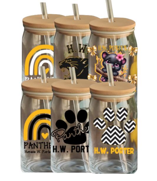 H.W. Porter Glass Cups with Bamboo Lids - - Custom Personalization!