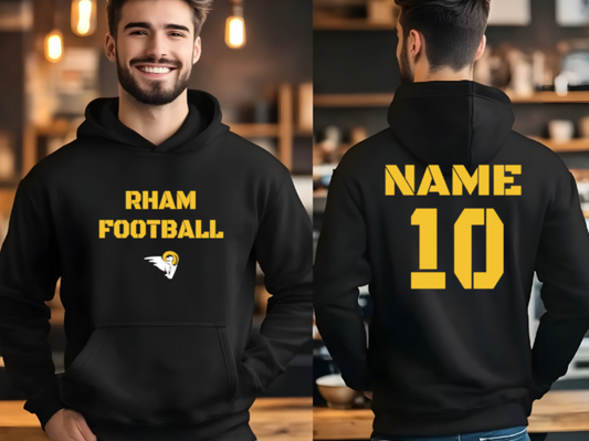 RHAM Football Adult Gildan Heavy 50/50 Blend Hooded Sweatshirt- Custom Personalization!