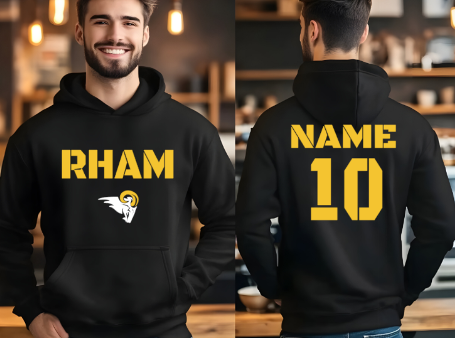 RHAM YOUTH Flag Football - Gildan Heavy 50/50 Blend Hooded Sweatshirt- Custom Personalization!