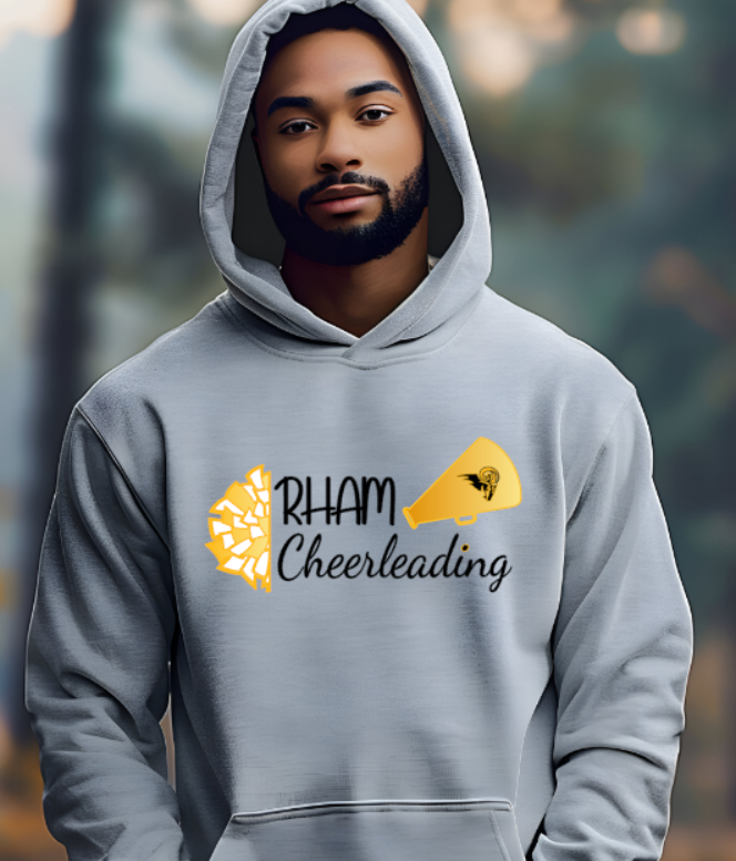RYFC RHAM Customizable Cheerleading Adult/ Youth Gildan Heavy 50/50 Blend Hooded Sweatshirt (or upgrade to Softstyle)