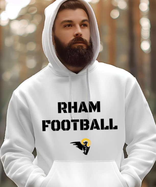 RHAM Football Adult Gildan Heavy 50/50 Blend Hooded Sweatshirt- Custom Personalization!