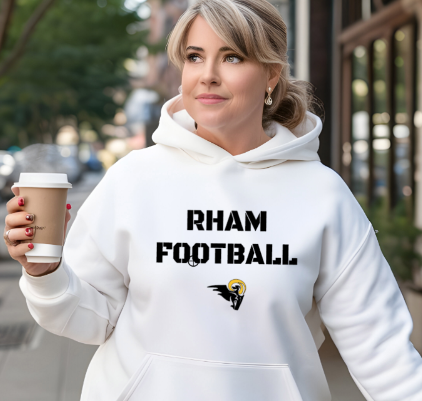 RHAM Football Adult Gildan Heavy 50/50 Blend Hooded Sweatshirt- Custom Personalization!