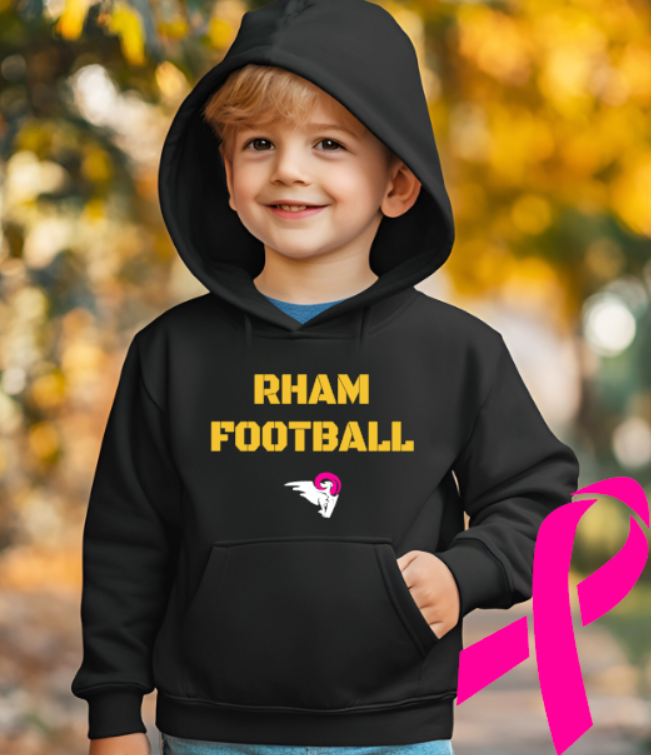 RHAM YOUTH Football Limited Edition PinkGildan Heavy 50/50 Blend Hooded Sweatshirt- Custom Personalization!