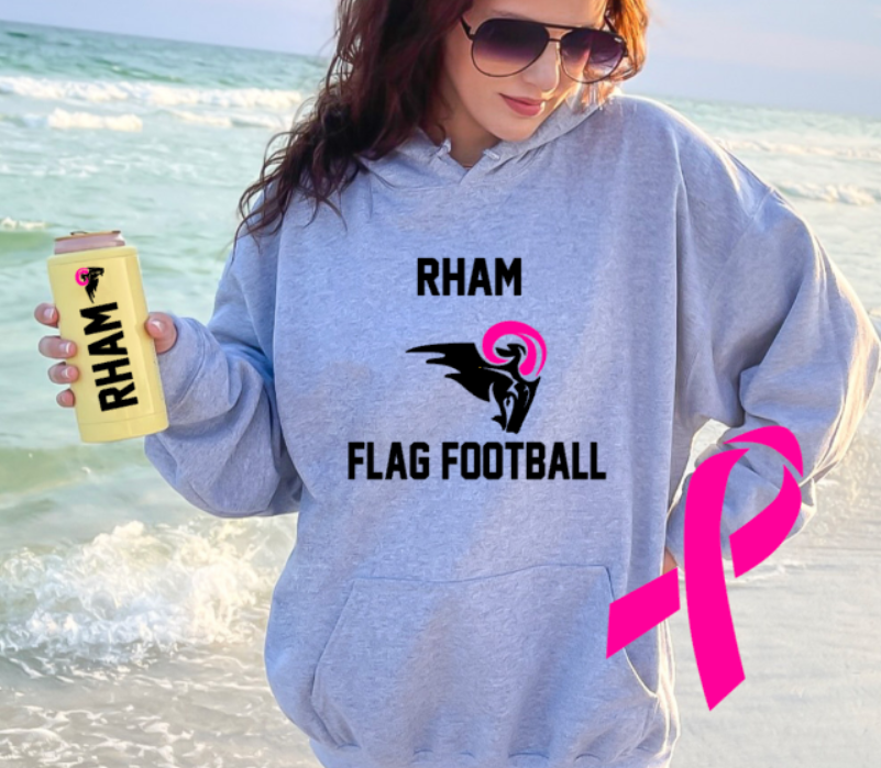 RHAM Flag Football Limited Edition Pink - Adult Gildan Heavy 50/50 Blend Hooded Sweatshirt- Custom Personalization!