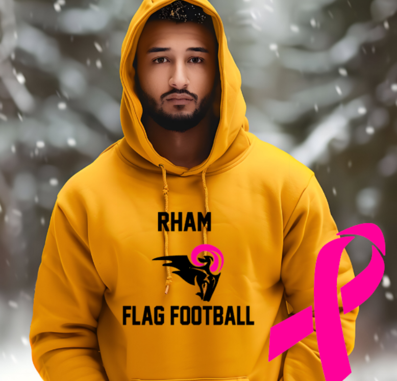 RHAM Flag Football Limited Edition Pink - Adult Gildan Heavy 50/50 Blend Hooded Sweatshirt- Custom Personalization!