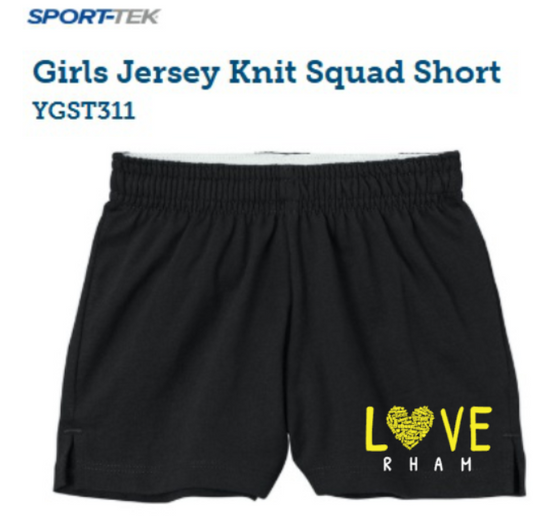 RYFC RHAM Customizable LOVE Cheerleading Shorts, ladies and youth cut. Sport Tek