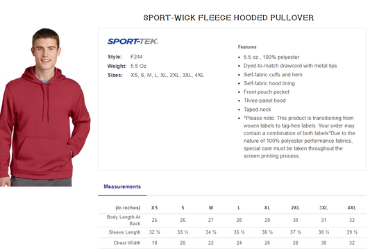 CLLL Adult Sport Tek Hooded Wick Fleece Hooded Sweatshirt RED