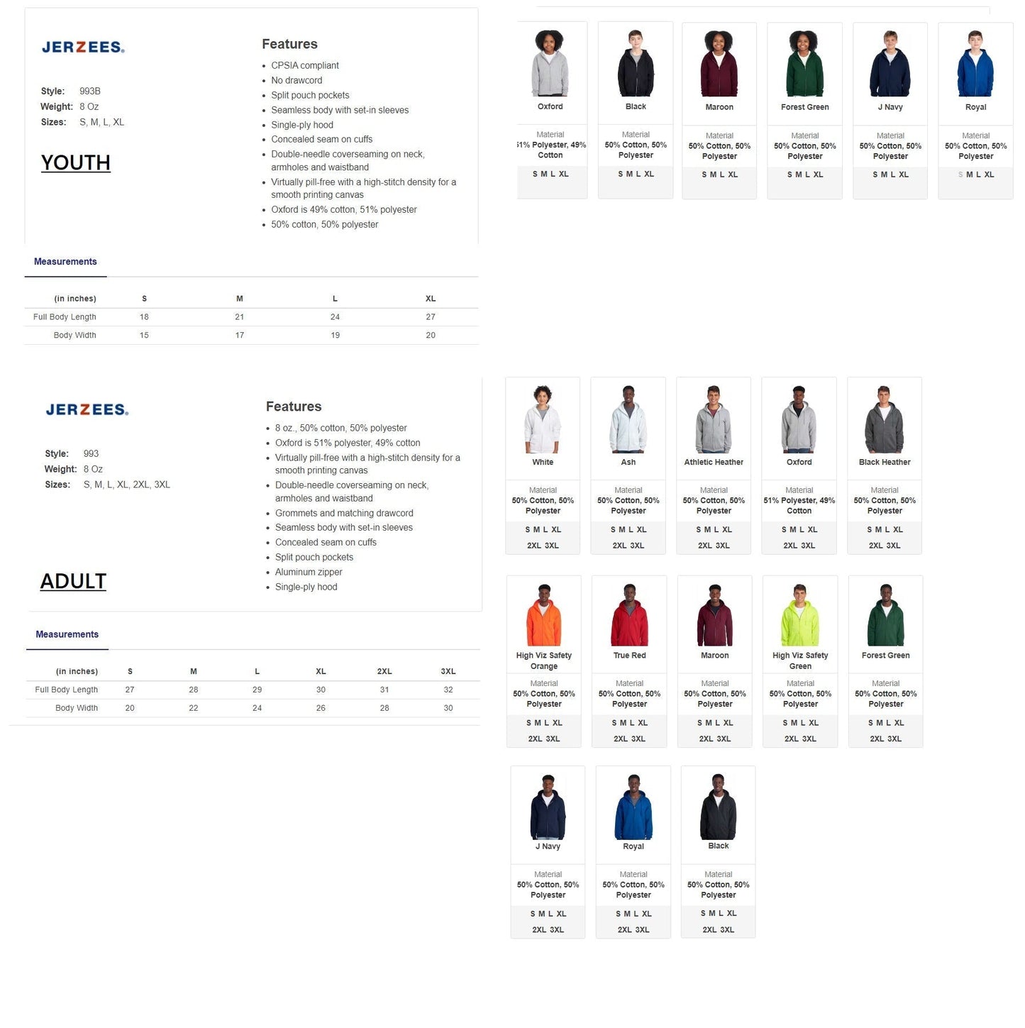 H.W. Porter Youth to Adult Zip Up Jerzees Nublend Hoodie