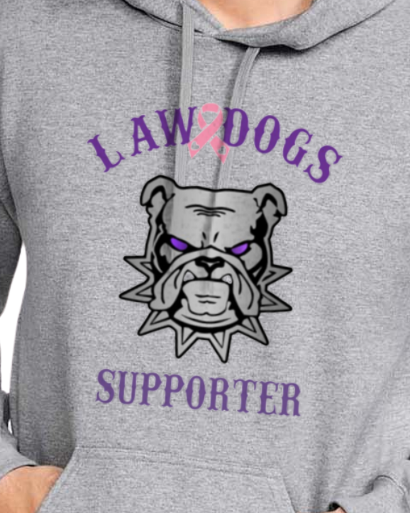 Law Dogs Pink Ribbon Gildan Hoodie Adult. Multiple Colors - Customizable - Add back name