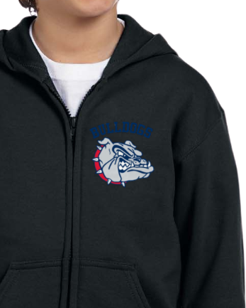 Helen Baldwin MS Bulldogs Zip Up Hooded Sweatshirt Youth to Adult sizes