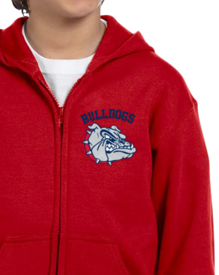 Helen Baldwin MS Bulldogs Zip Up Hooded Sweatshirt Youth to Adult sizes
