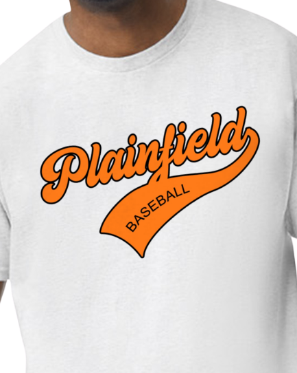 Plainfield Baseball Cursive (no ball) Tshirt Youth to TALL ADULT sizes - Customize yours now!
