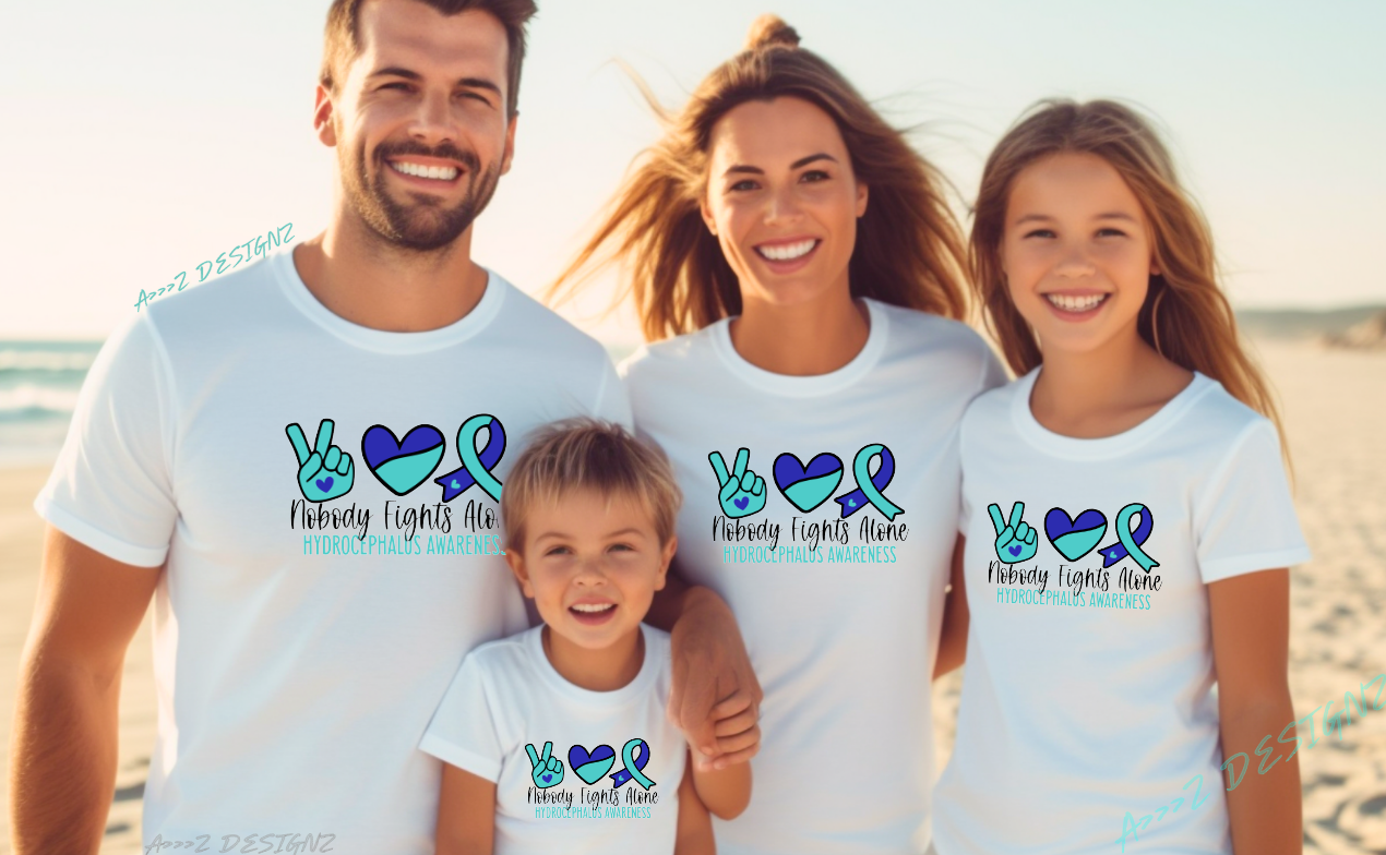 Nobody Fights Alone Hydrocephalus Awareness Ribbon Youth and Adult Sizes