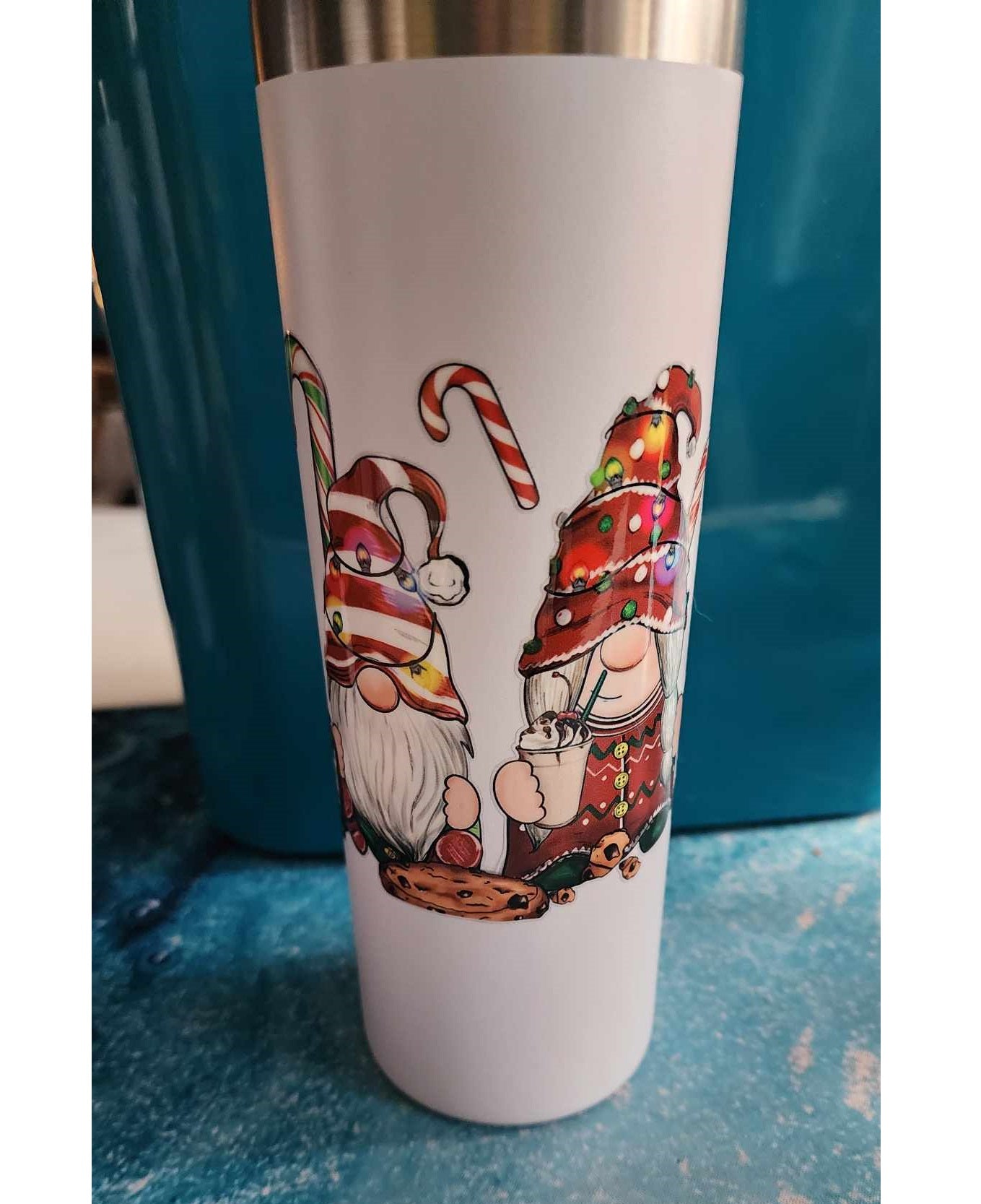 20 Oz Skinny Tall Tumbler and metal Straw - Snow Gnomes