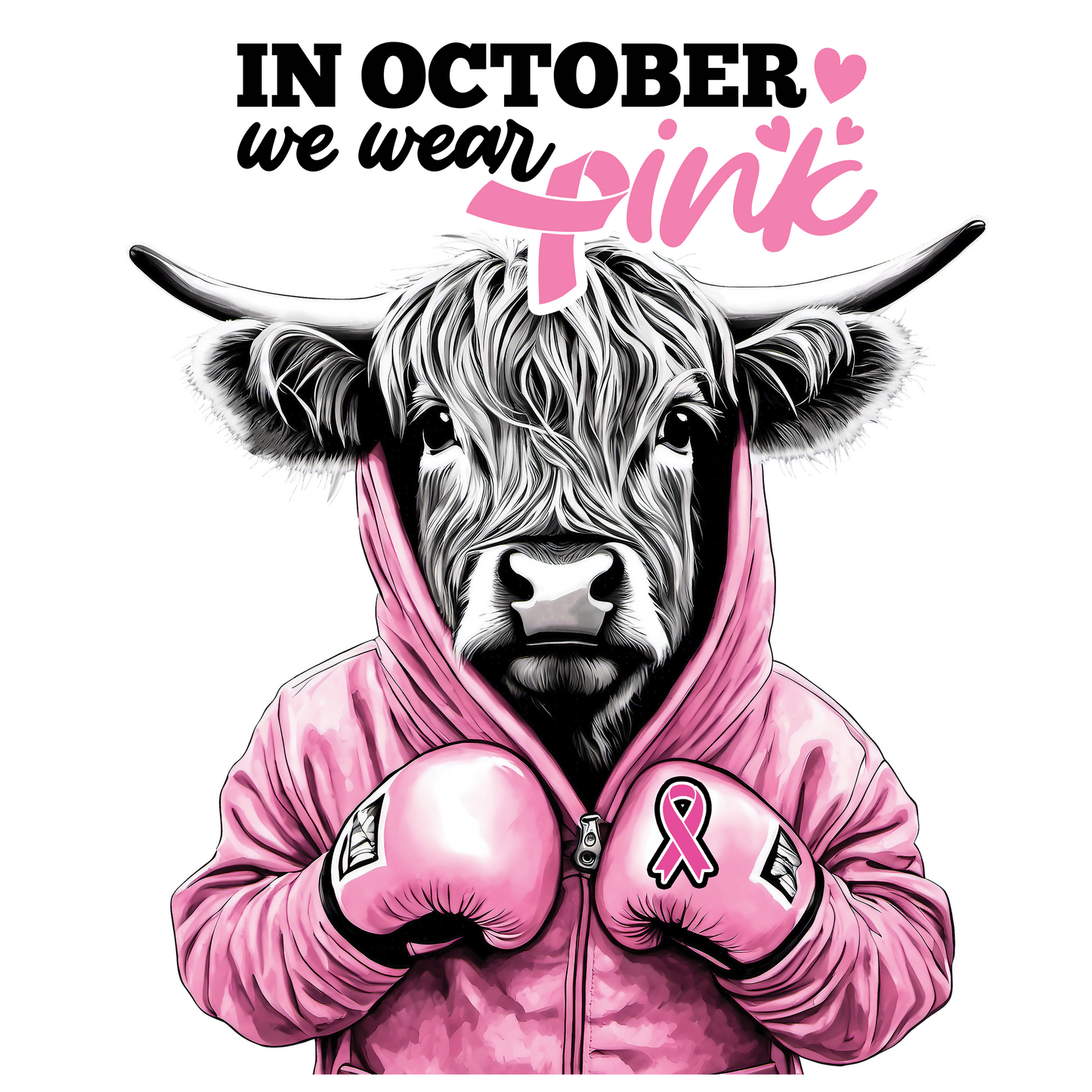 Breast Cancer - In October We Wear Pink Hyland Cow Youth and Adult Sizes Softstyle Tee