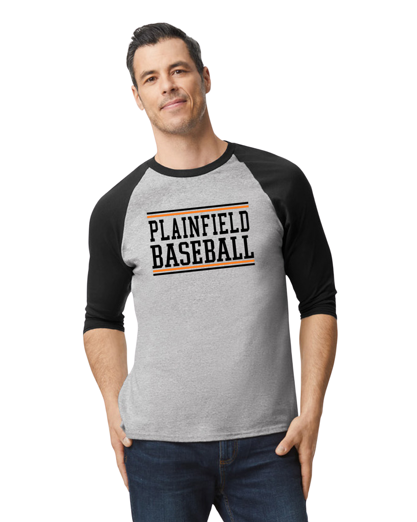 Plainfield Softball/Baseball Customizable 3/4 tee (Choose your logo)*