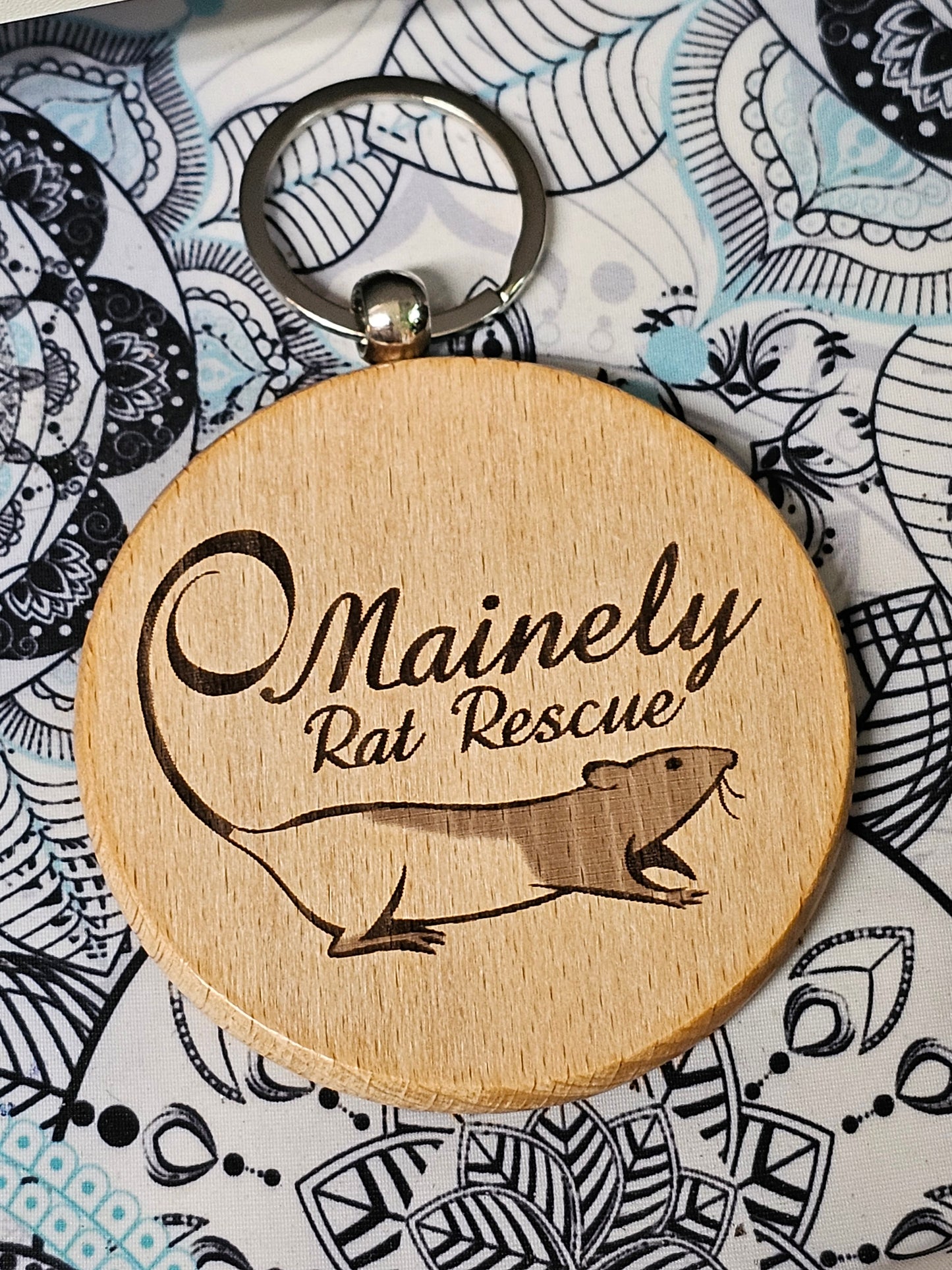 Mainely Rat Rescue Wooden engraved Keychain