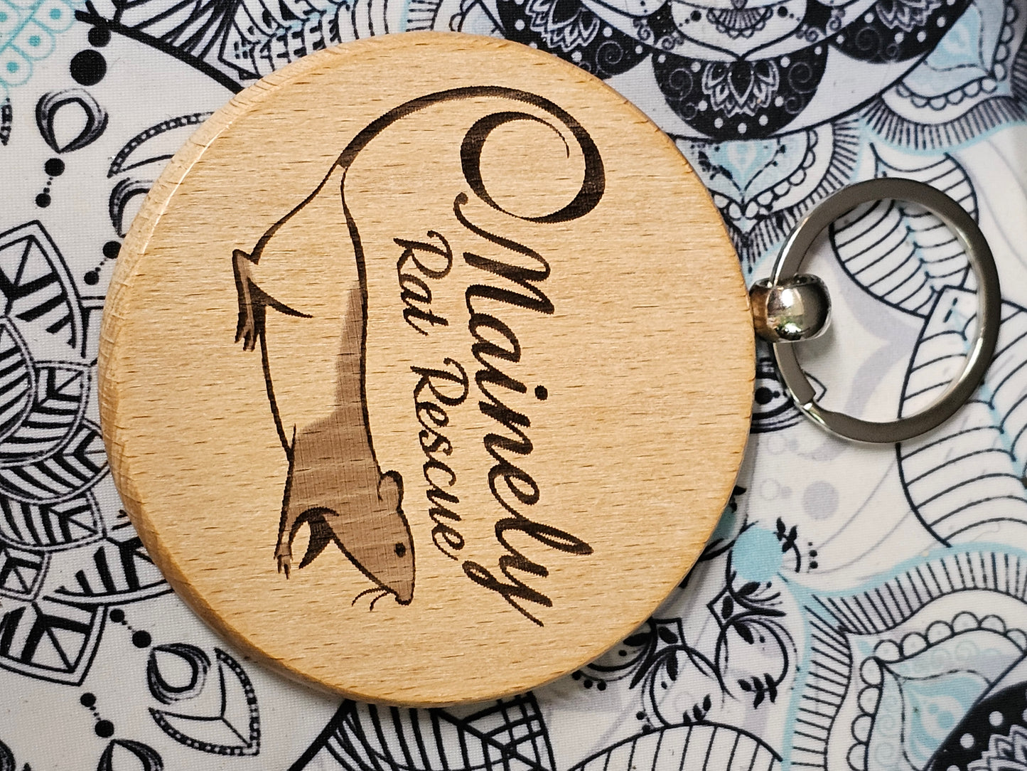 Mainely Rat Rescue Wooden engraved Keychain