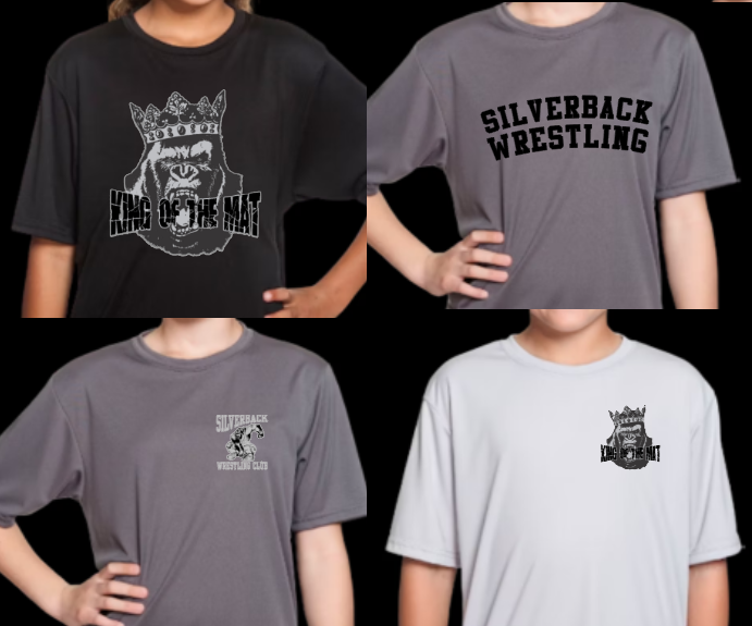 NEW! Silverback Wrestling Club A4 Wicking Polyester Sport Tshirt YOUTH to ADULT sizes (multiple color/logo choices) Build your custom shirt now!