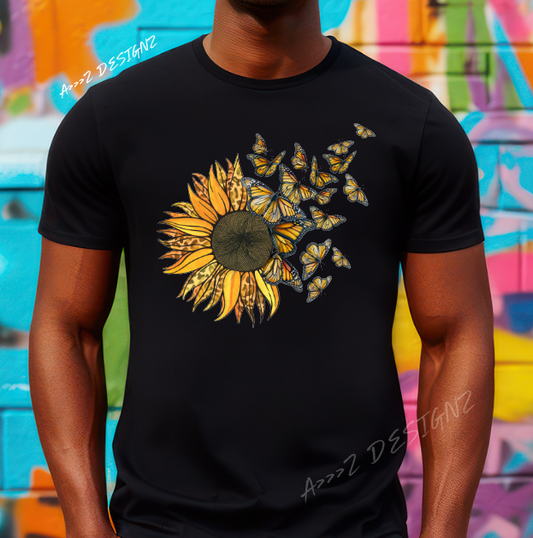 Sunflower Butterflies Adult Tshirt