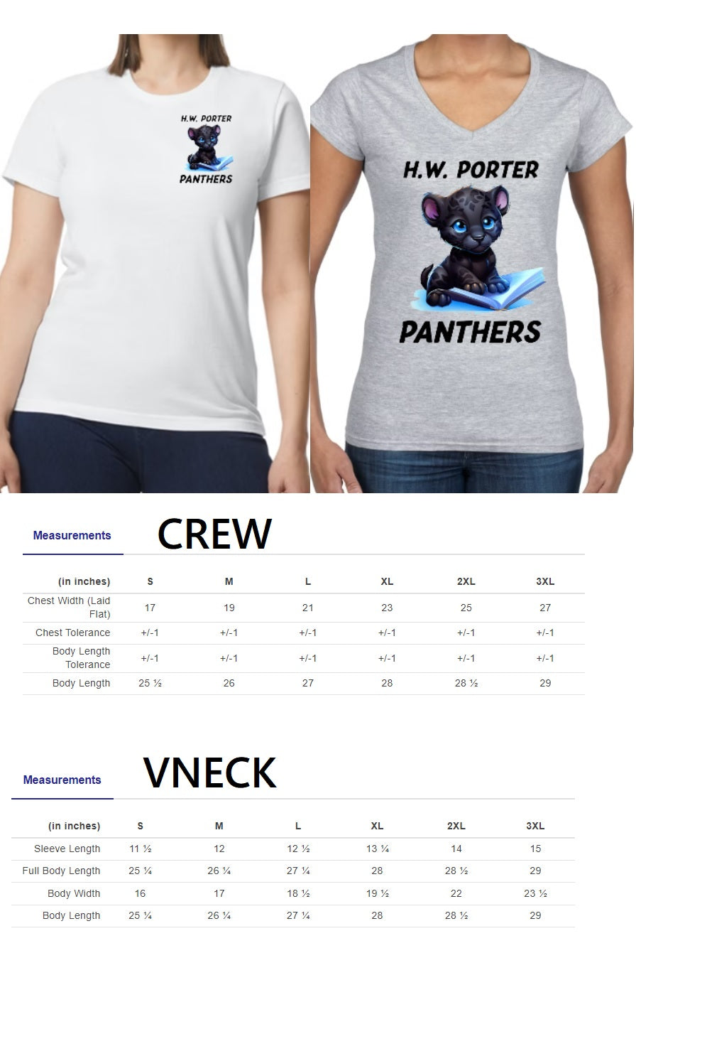 H.W Porter Panther Womens Crew and VNeck - NEW! Softstyle youth panther reading
