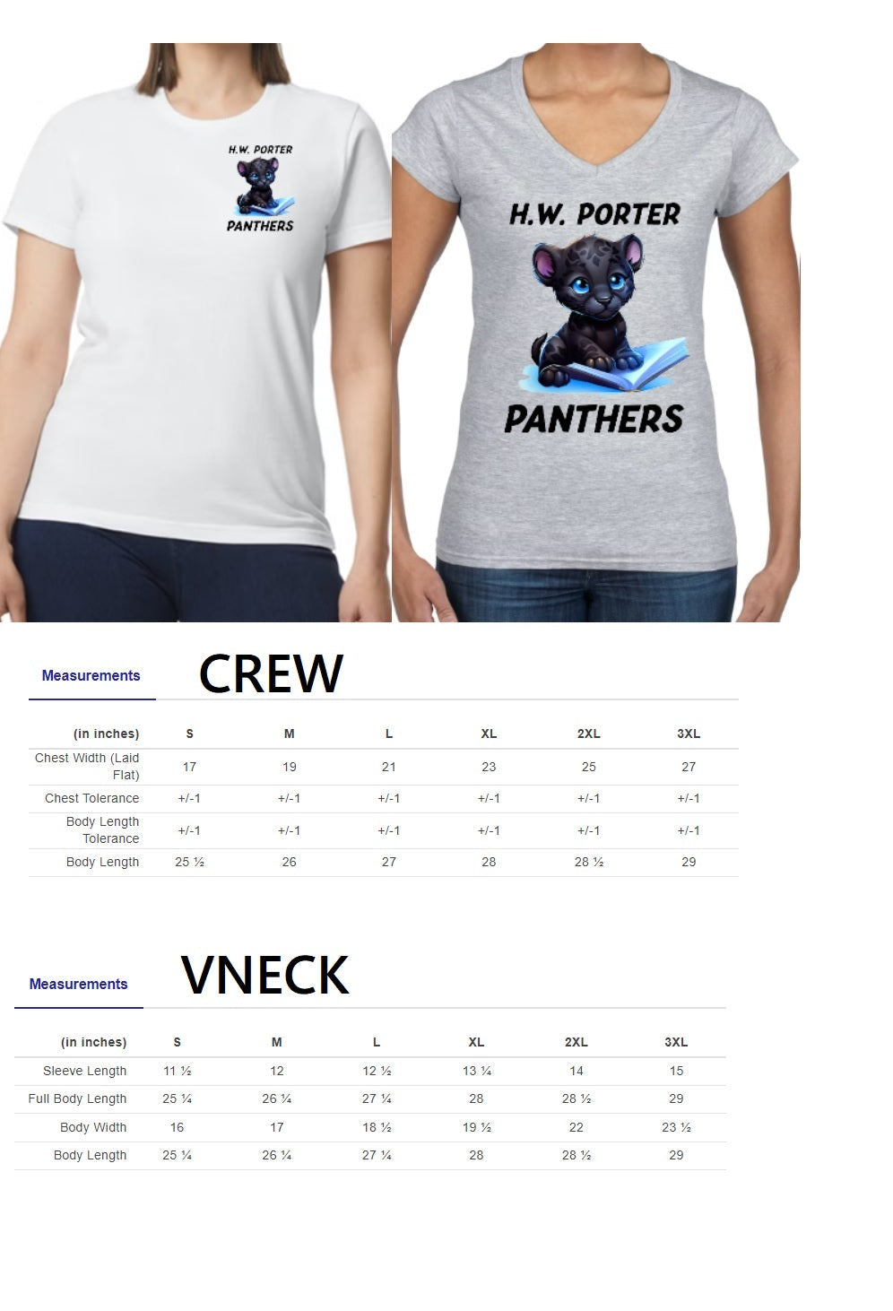 H.W Porter Panther Womens Crew and VNeck - NEW! Softstyle Panther Pride Scratch