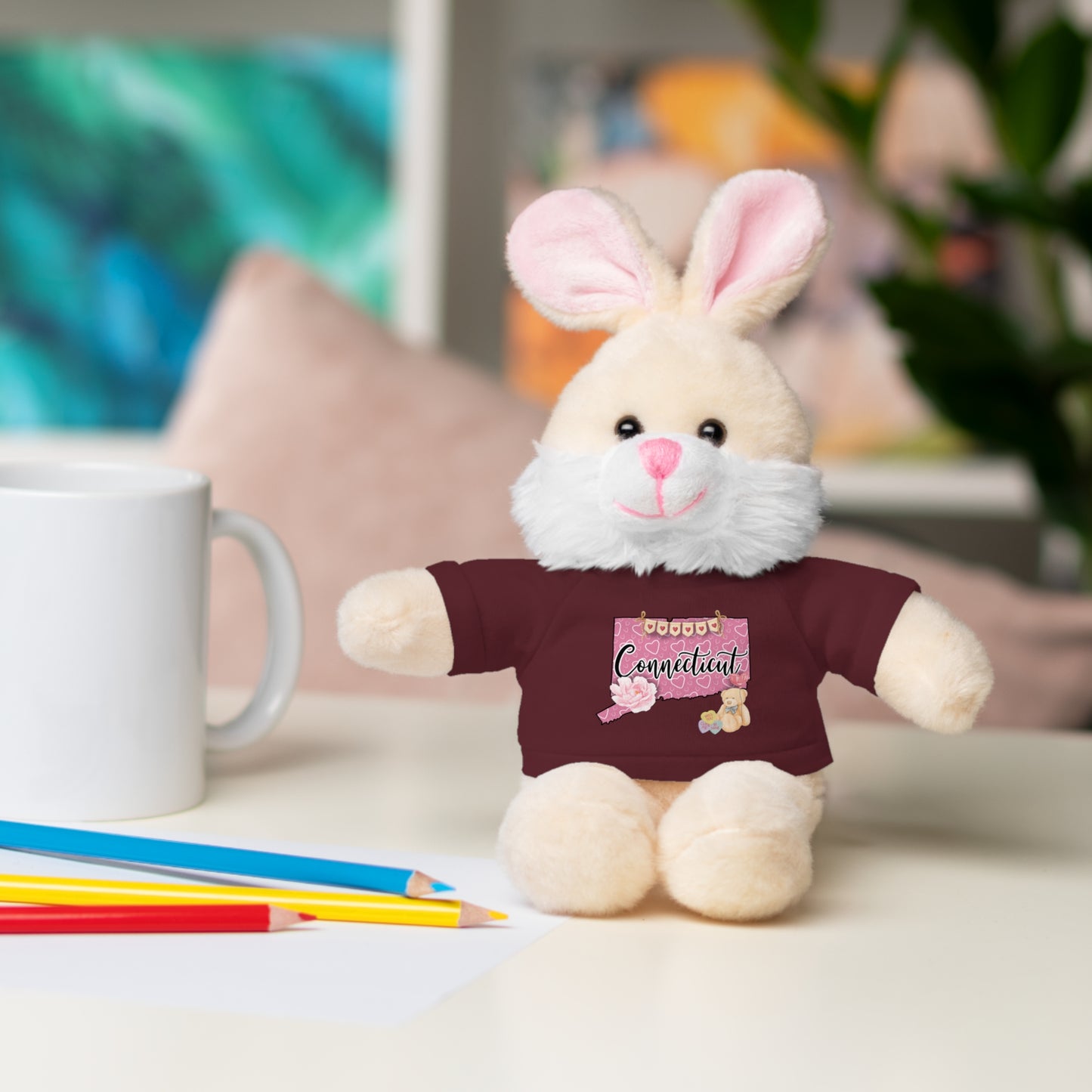 Connecticut Valentine Stuffed Animals with Tee (choose from many animals and colors)