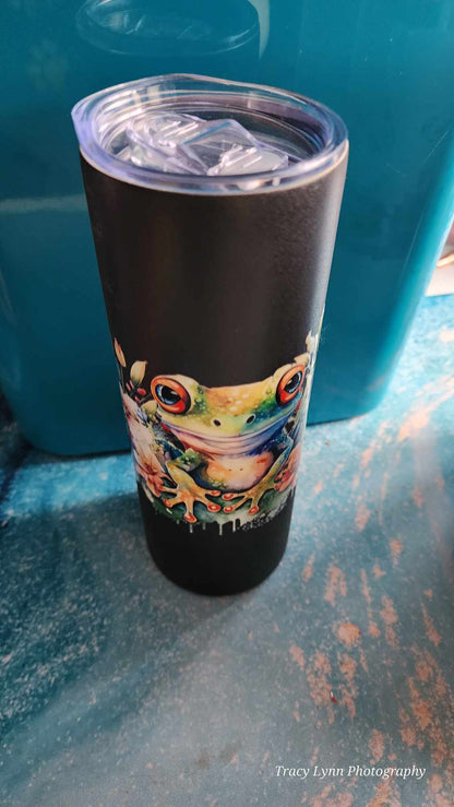 20 Oz Skinny Tall Tumbler and metal Straw - Frog