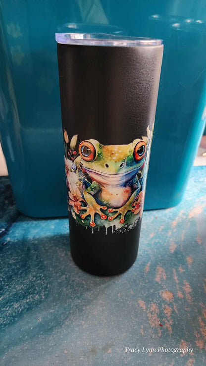 20 Oz Skinny Tall Tumbler and metal Straw - Frog