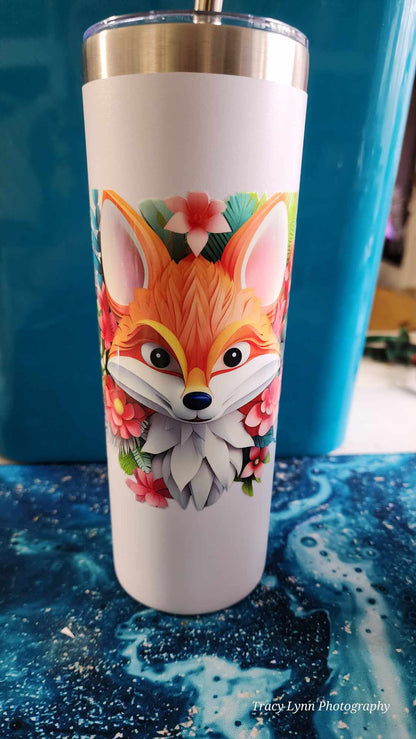 20 Oz Skinny Tall Tumbler and metal Straw - Foxy