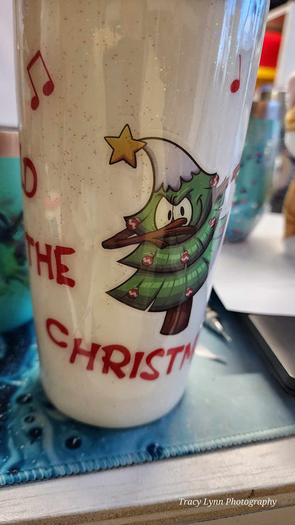 20 Oz Epoxy Tumbler and metal Straw - Dabbing Around the Christmas Tree