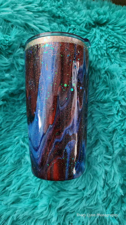 20 Oz Tumbler and metal Straw - Red White and Blue Paint Drip Design
