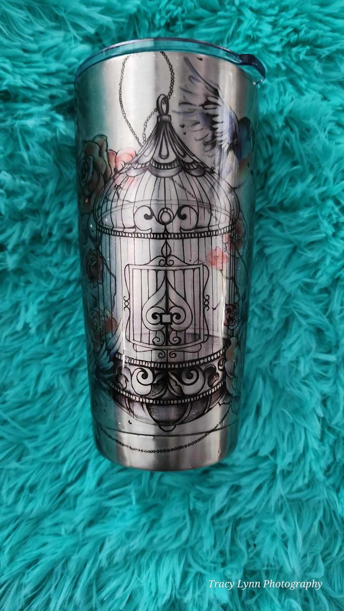 20 Oz Epoxy Tumbler and metal Straw - Bird and cage