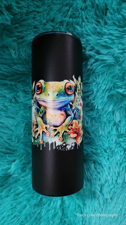 20 Oz Skinny Tall Tumbler and metal Straw - Frog