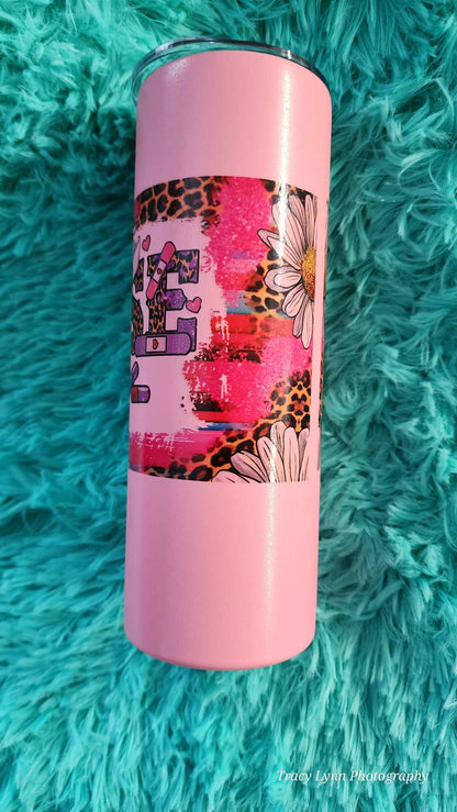 20 Oz Skinny Tall Tumbler and metal Straw - Pink Nurse