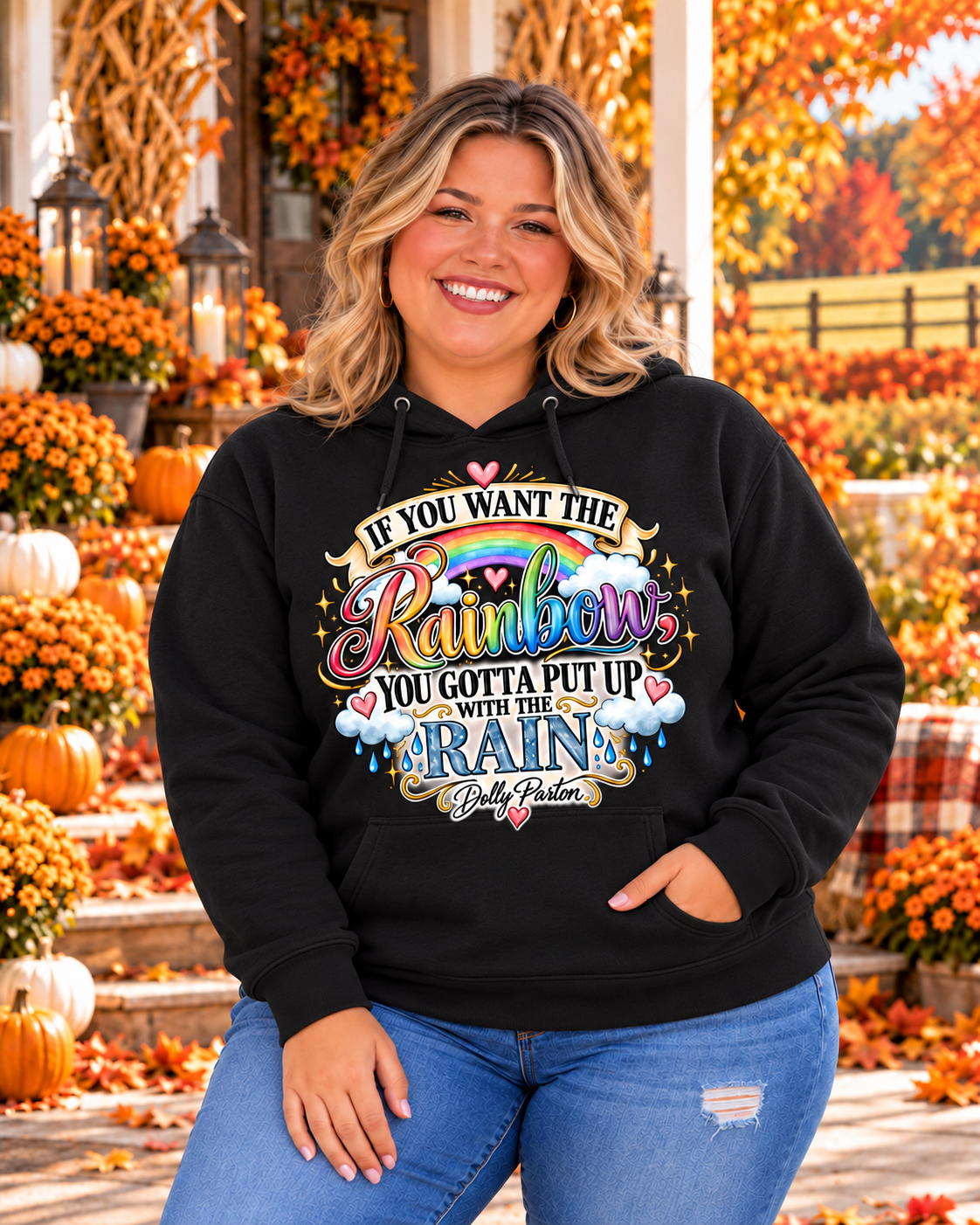 Dolly Rainbow Adult /youth Gildan Heavy Customizable 50/50 Blend Hooded Sweatshirt