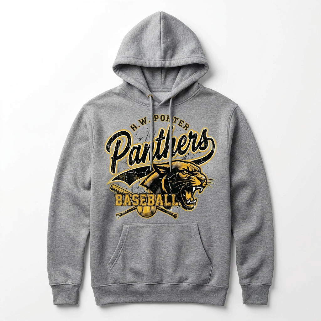 H.W. Porter Grunge BASEBALL Adult Gildan Heavy 50/50 Blend Hooded Sweatshirt- Custom Personalization!
