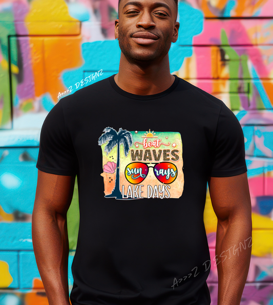 Beach Waves Sun Rays Lake Days Adult Tshirt