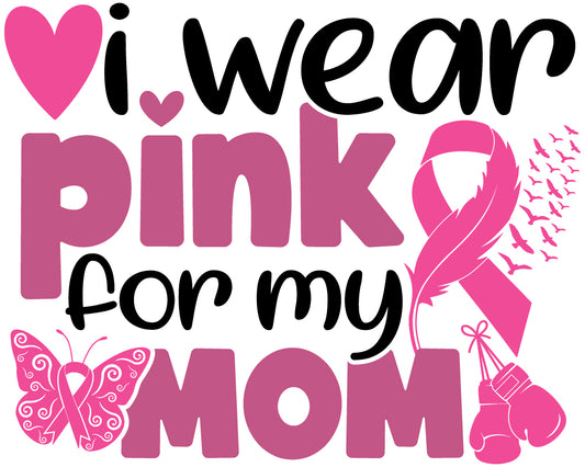 Breast Cancer -  I Wear Pink for My Mom Butterfly Youth and Adult Sizes Softstyle Tee