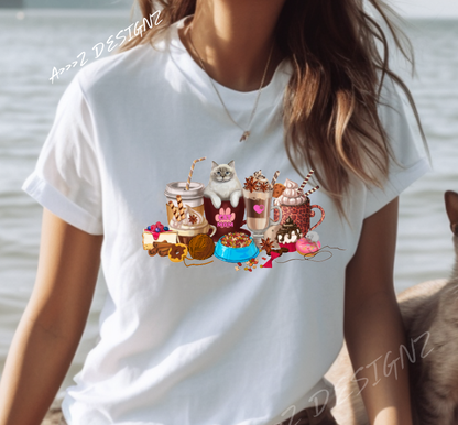 Cat and Latte Adult Tshirt