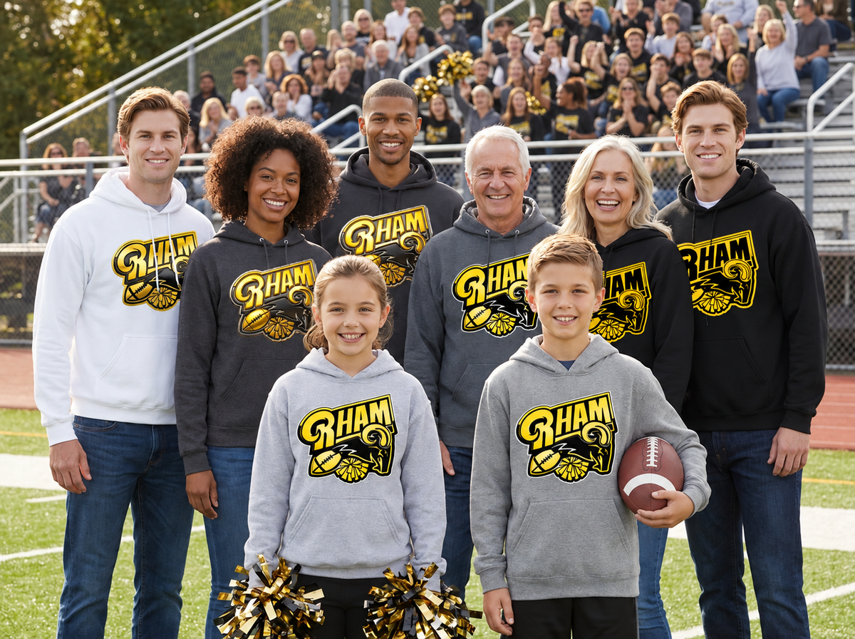 RYFC New! RHAM RAM Customizable Gildan Adult and Youth Hooded Sweatshirt (or upgrade to softstyle)
