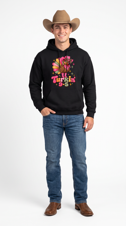 Turkin 9 to 5 Adult /youth Gildan Heavy Customizable 50/50 Blend Hooded Sweatshirt