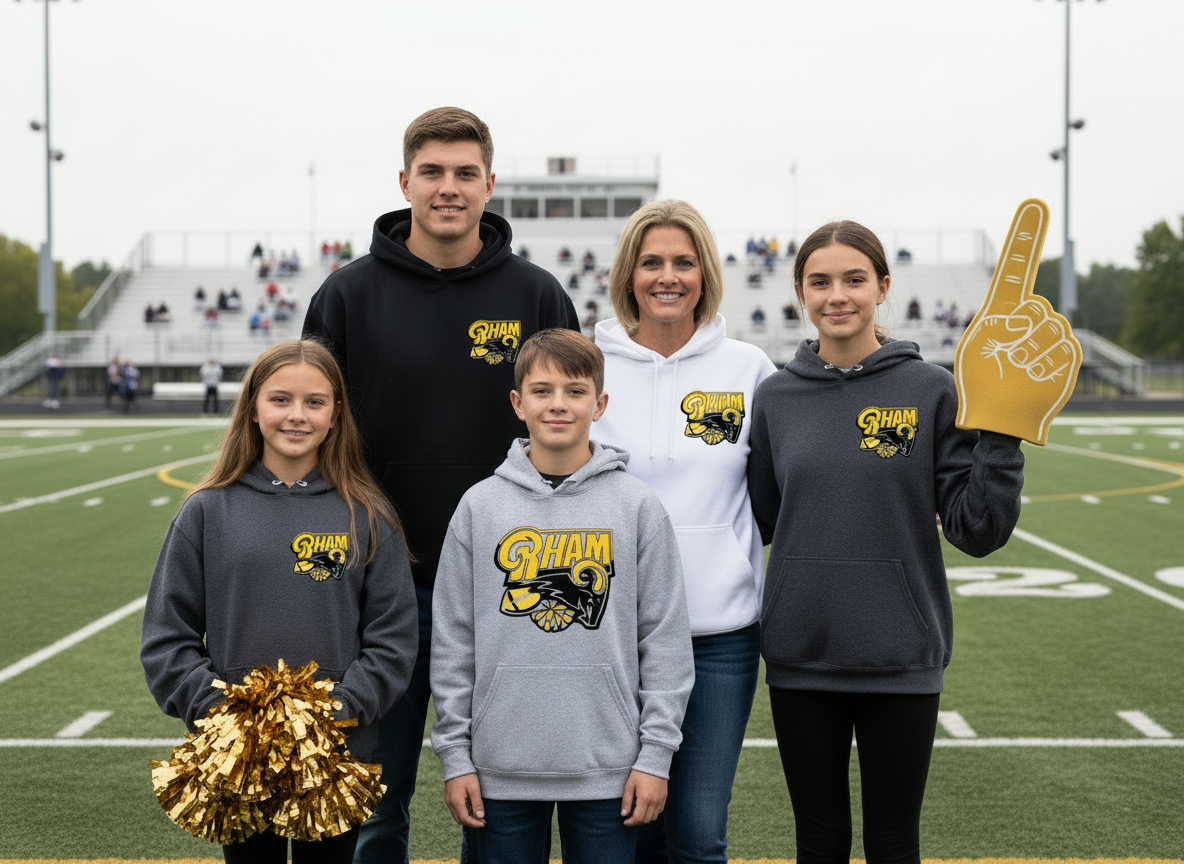 RYFC New! RHAM RAM Customizable Gildan Adult and Youth Hooded Sweatshirt (or upgrade to softstyle)