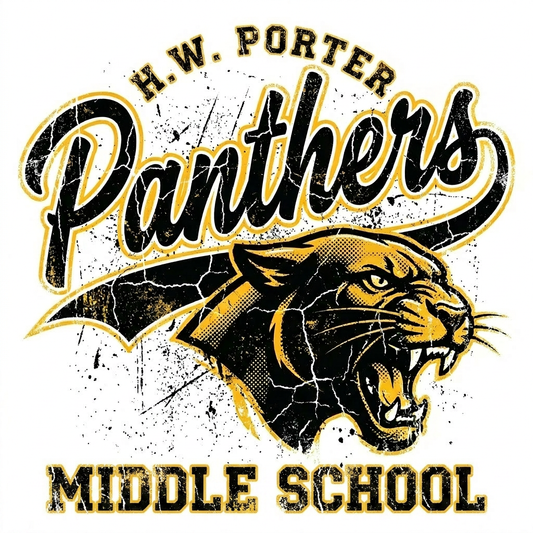 H.W. Porter Grunge MIDDLE SCHOOL Logo Adult Gildan Heavy 50/50 Blend Hooded Sweatshirt- Custom Personalization!