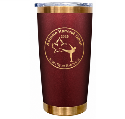 BFSC Autumn Harvest Open Customizable Maroon and Gold Engraved Insulated Travel Mug