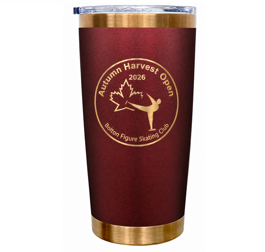 BFSC Autumn Harvest Open Customizable Maroon and Gold Engraved Insulated Travel Mug